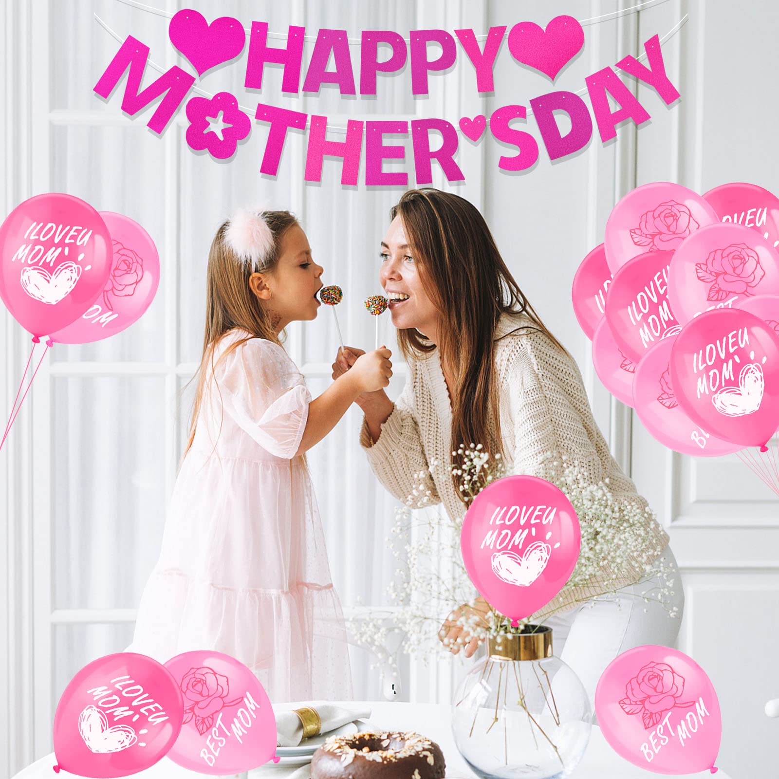 howaf-muttertag-deko-set-banner-rosa-20-latexballons-best-mom image 4