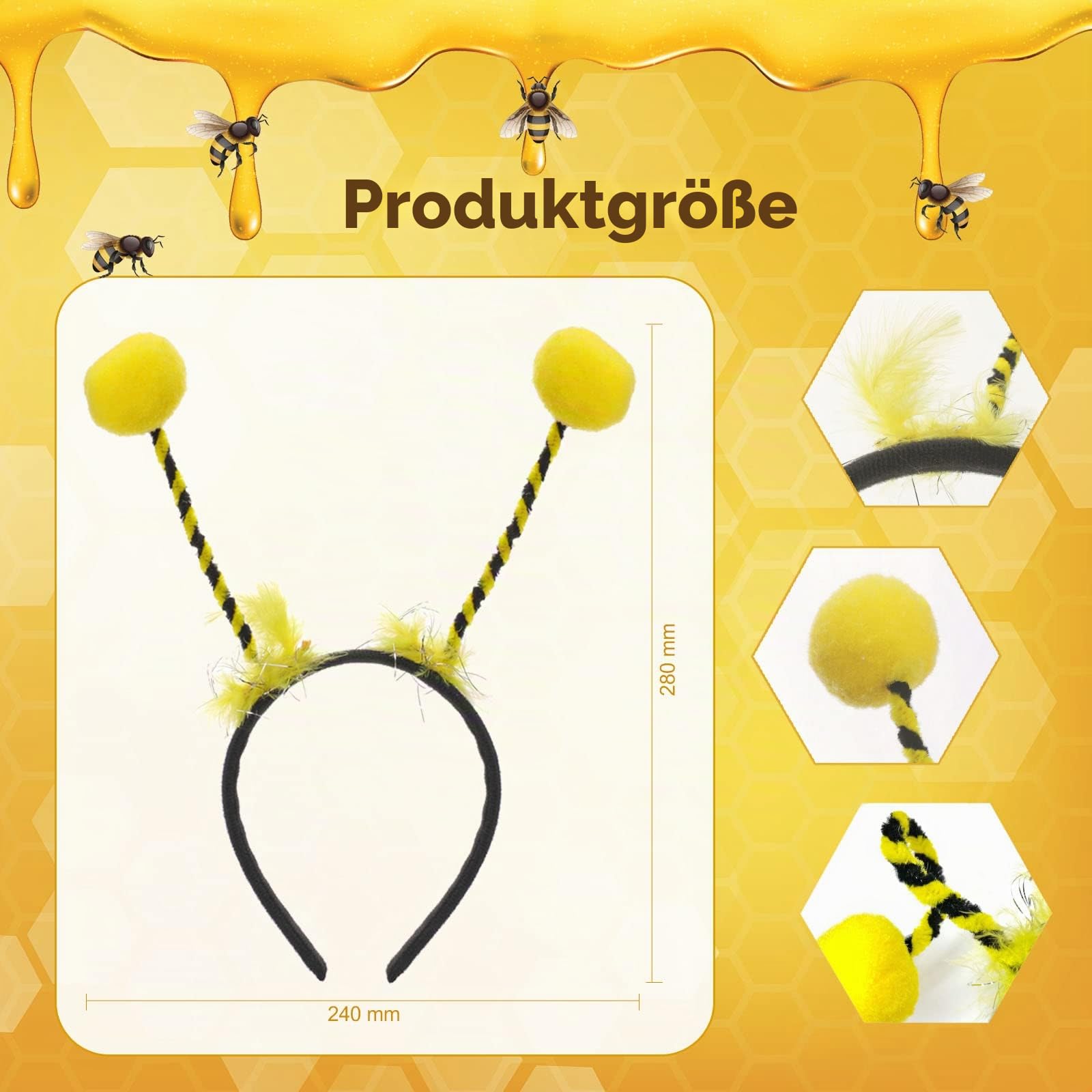 howaf-bienen-kost-m-damen-4-teilig-haarreif-brille-set image 2