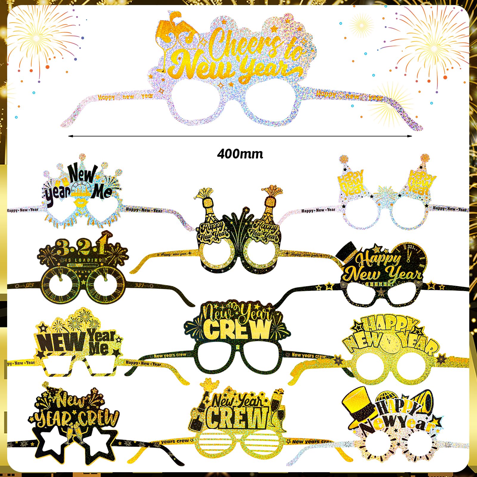 howaf-silvester-deko-2027-set-schwarz-gold-24-teilig-glitzer image 3