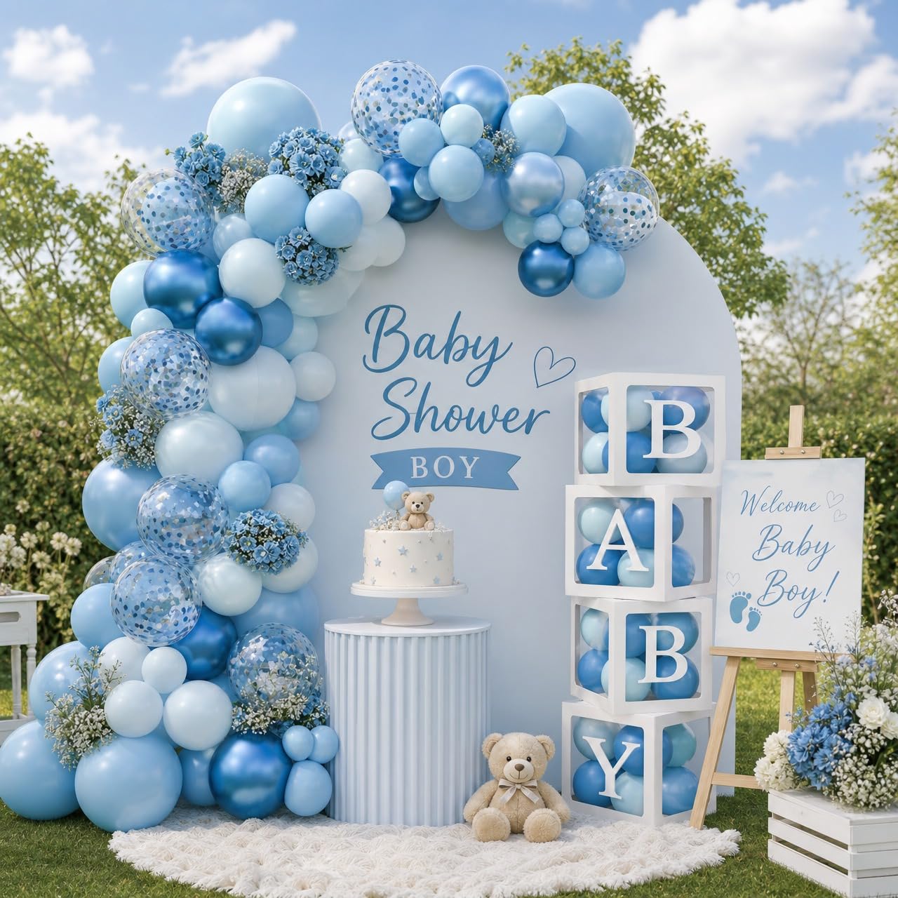 qifu-babyparty-deko-junge-blau-130-teile-box-und-ballons image 4