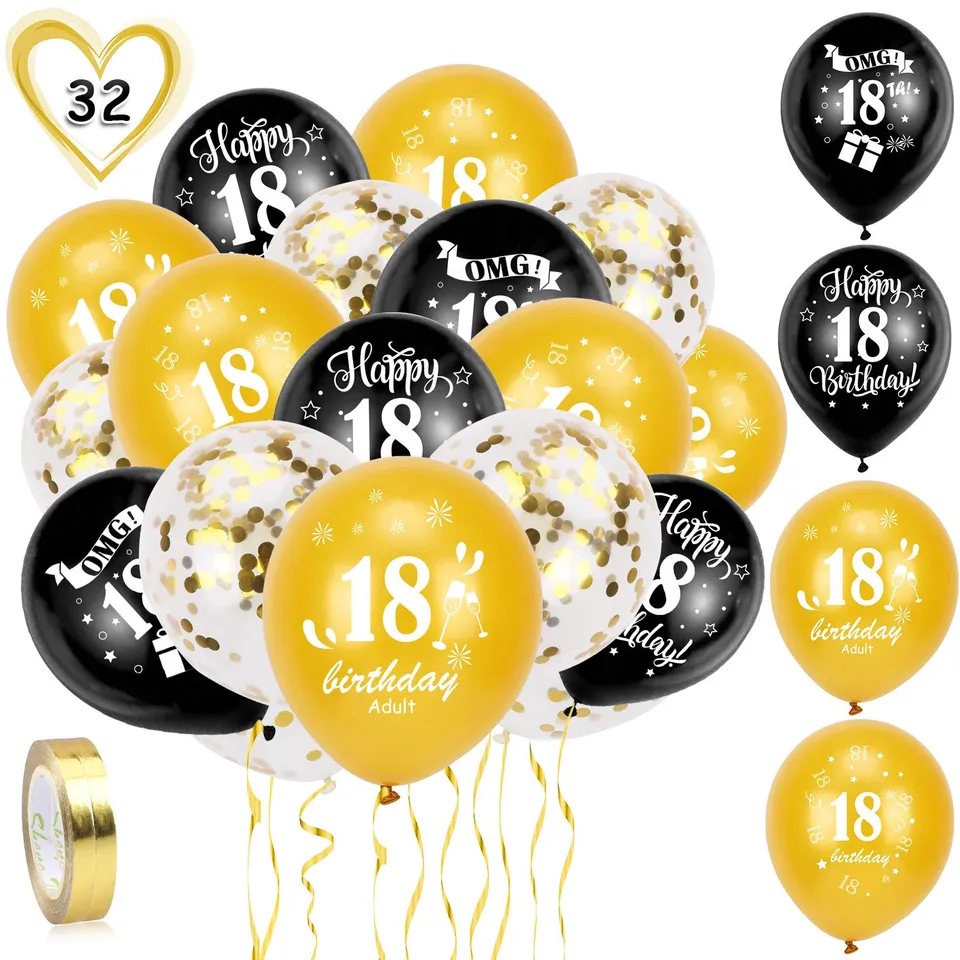 howaf-18-geburtstag-luftballons-schwarz-gold-30-tlg-12-zoll image 1