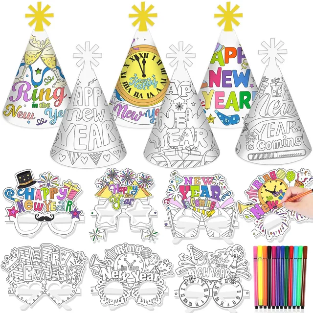 howaf-silvester-deko-set-a-h-te-brille-zum-ausmalen-party image 1