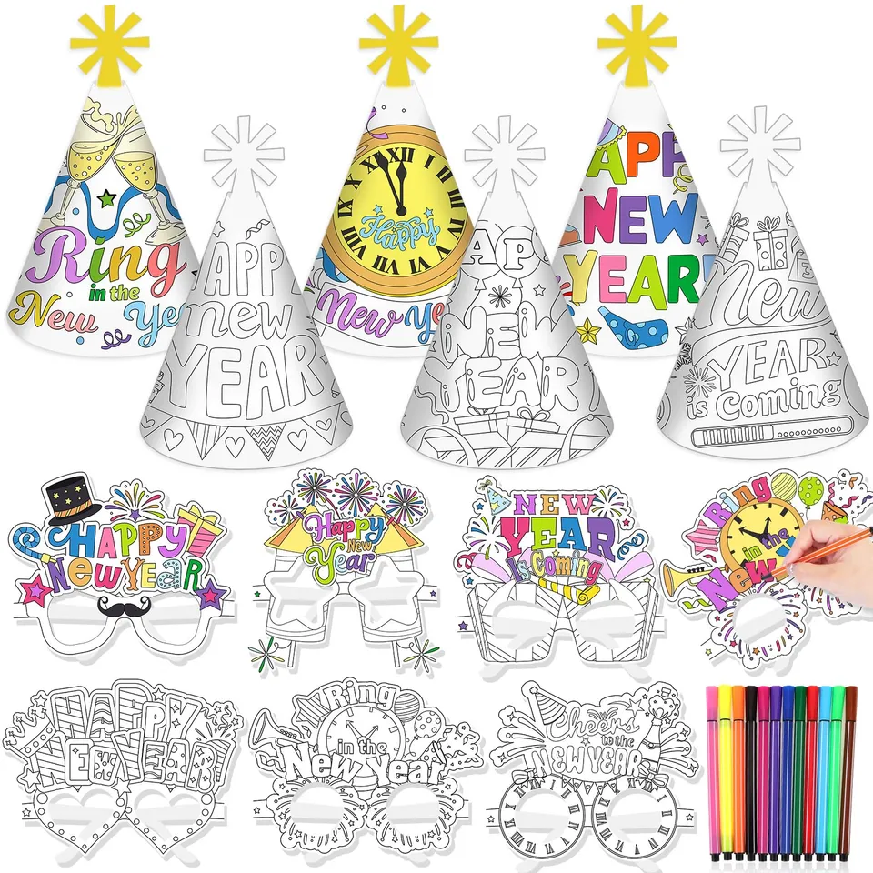 howaf-silvester-deko-set-a-h-te-brille-zum-ausmalen-party image 1