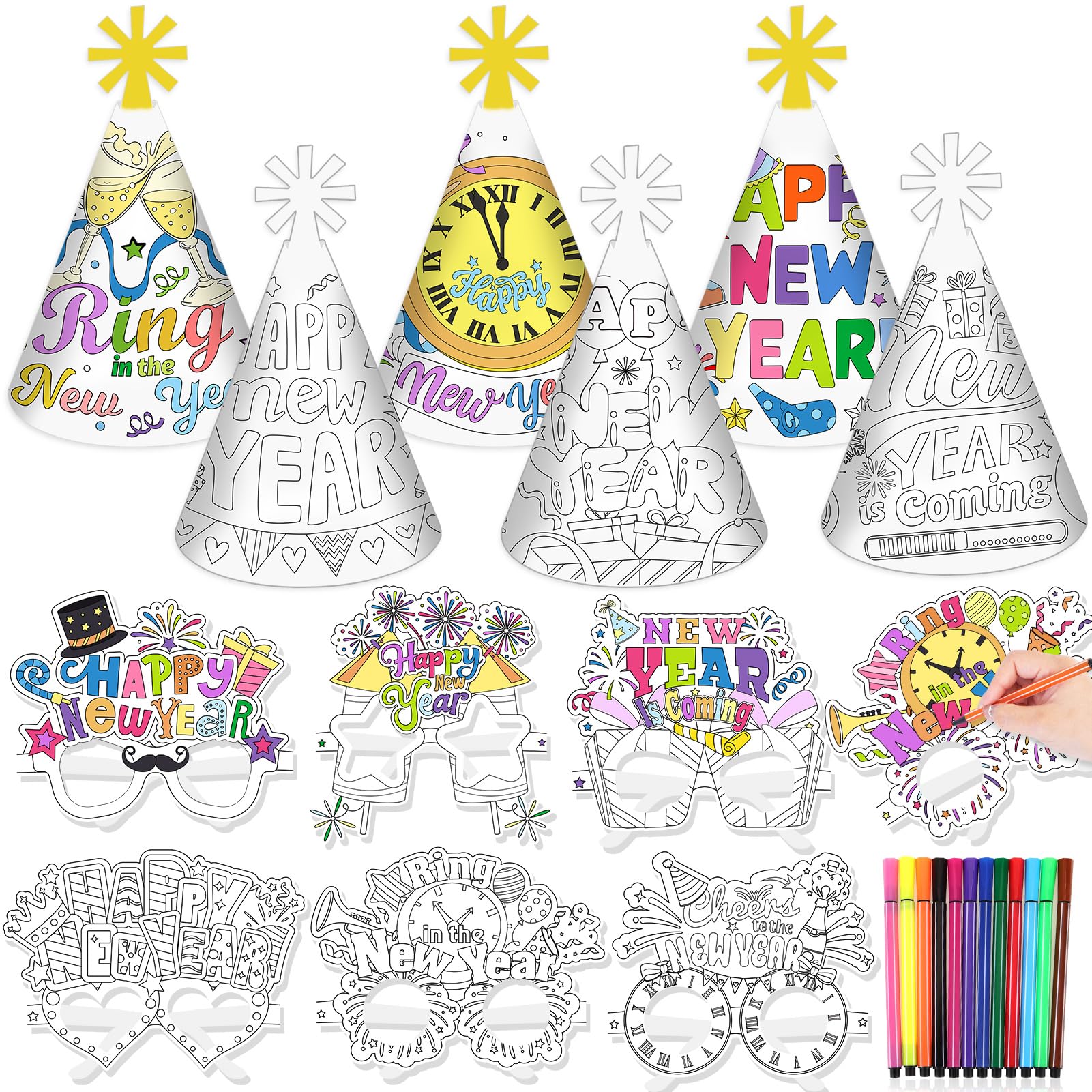howaf-silvester-deko-set-a-h-te-brille-zum-ausmalen-party image 1