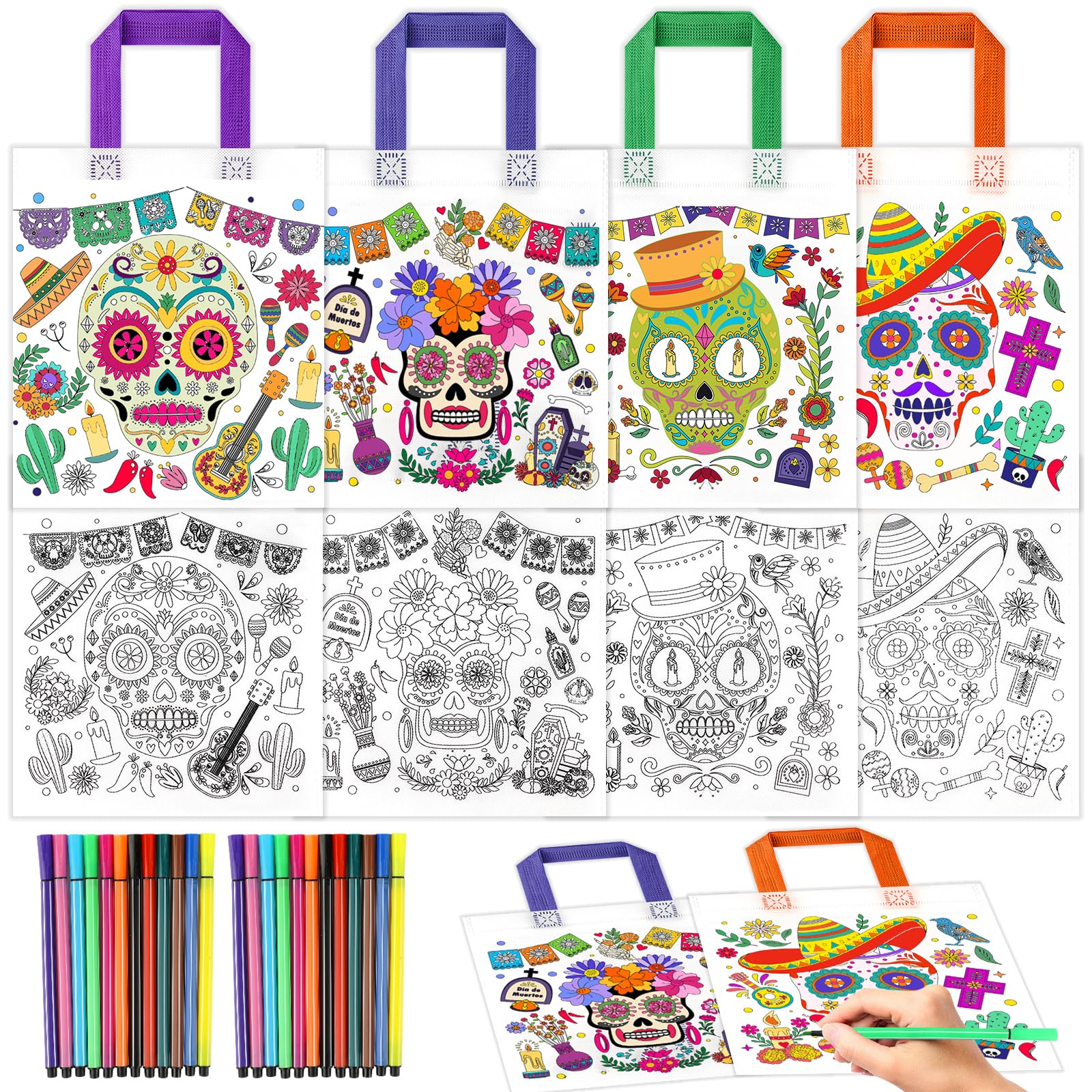 howaf-dia-de-los-muertos-t-ten-zum-bemalen-12er-mit-stiften image 1