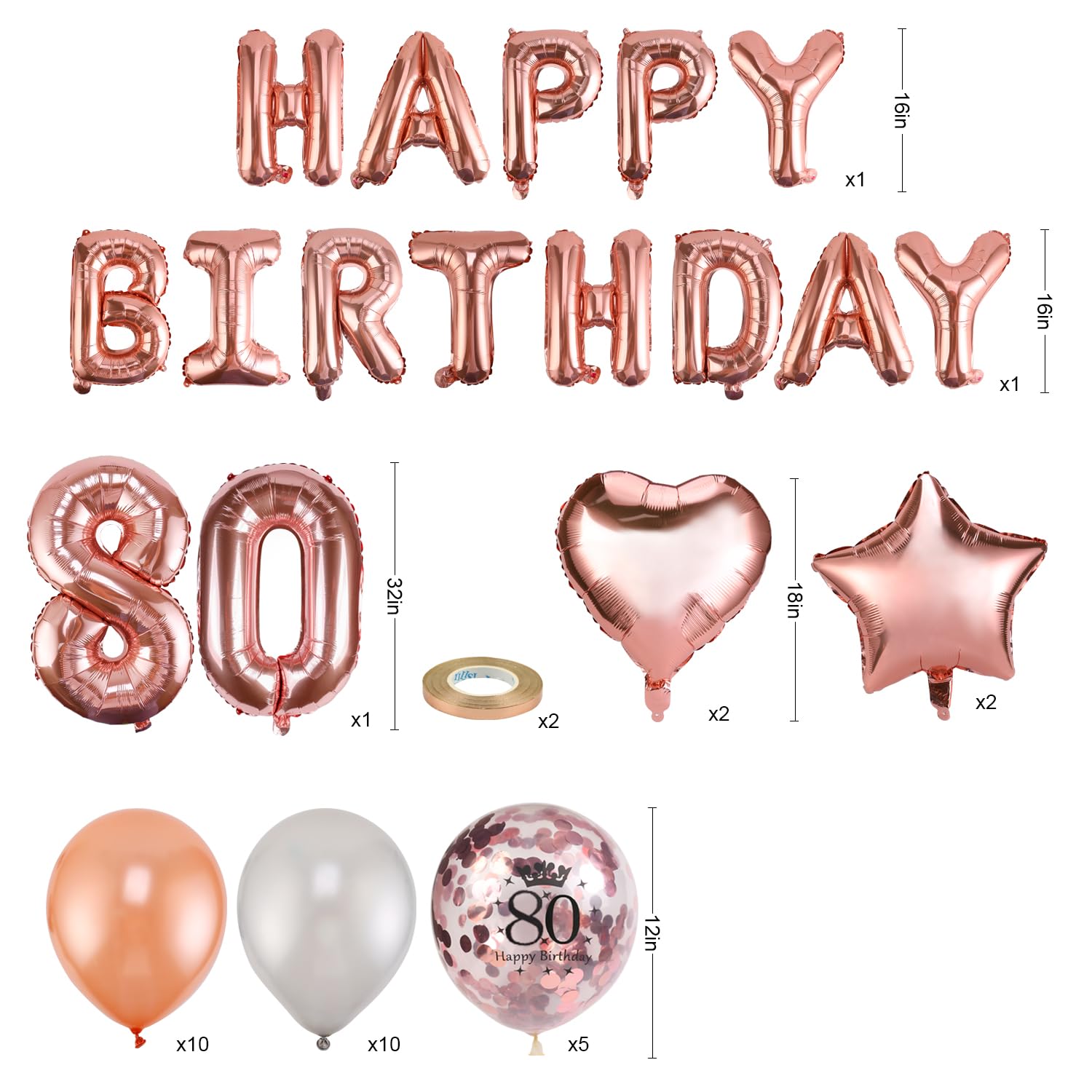 howaf-80-geburtstag-deko-ballon-set-59-tlg-rosegold image 3