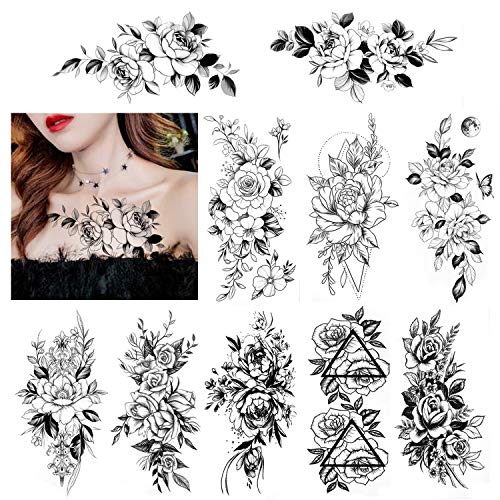 howaf-temporary-tattoos-blume-schwarz-10-bl-tter-wasserdicht image 7