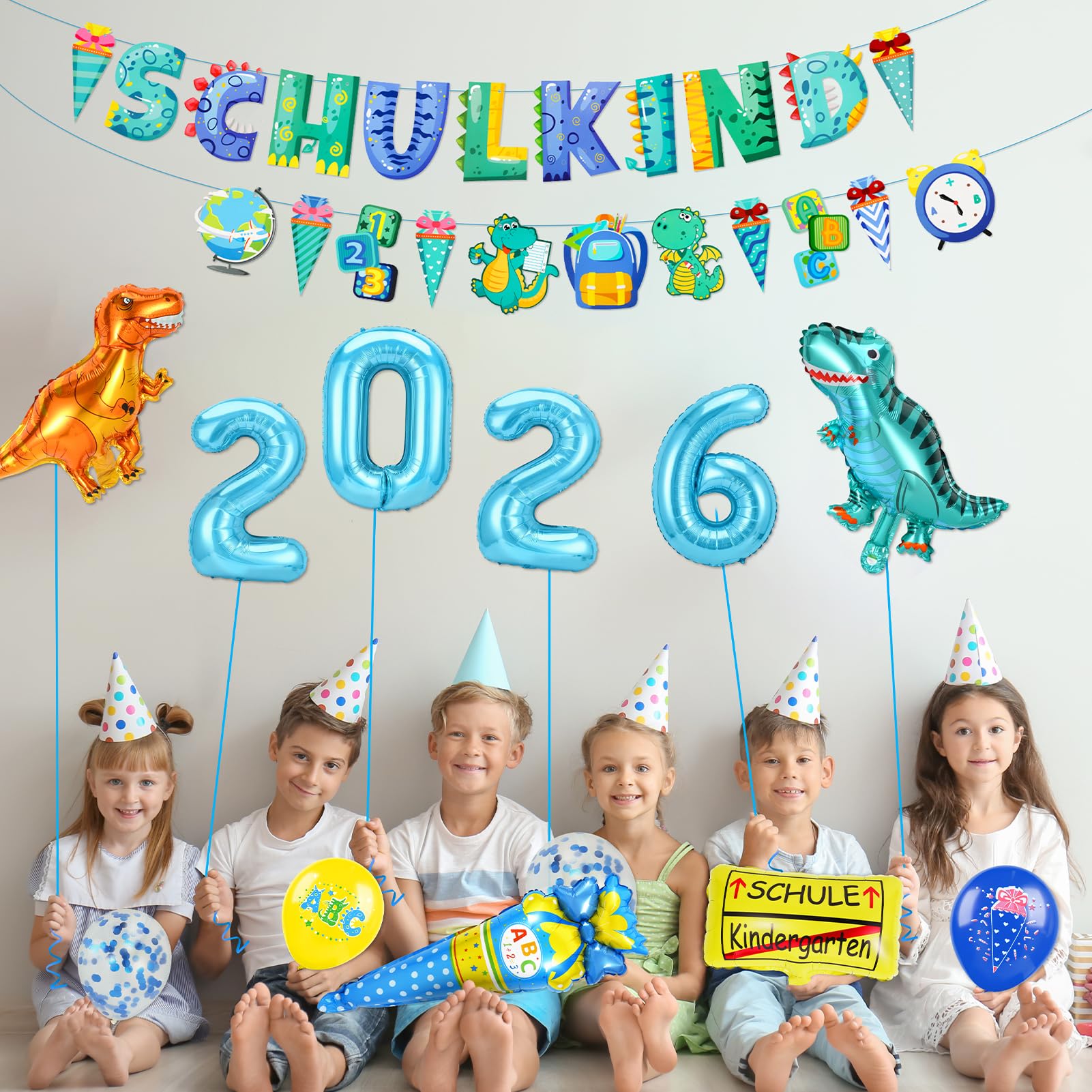 howaf-balloons-dino-einschulung-deko-2026-blau-set image 5
