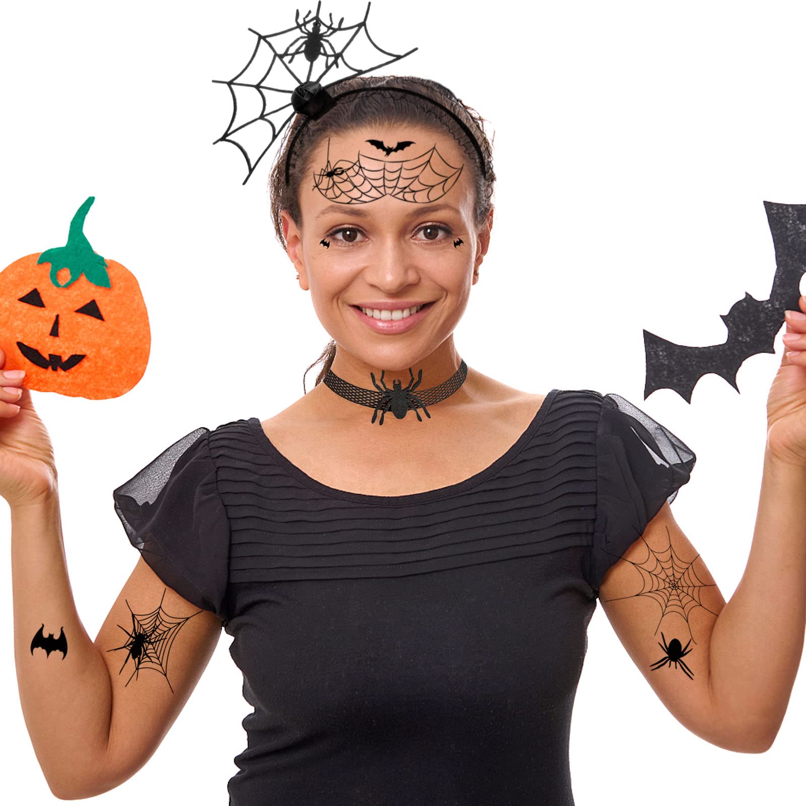howaf-temporary-tattoos-spinnen-a-kost-mset-haarreif-halloween image 5