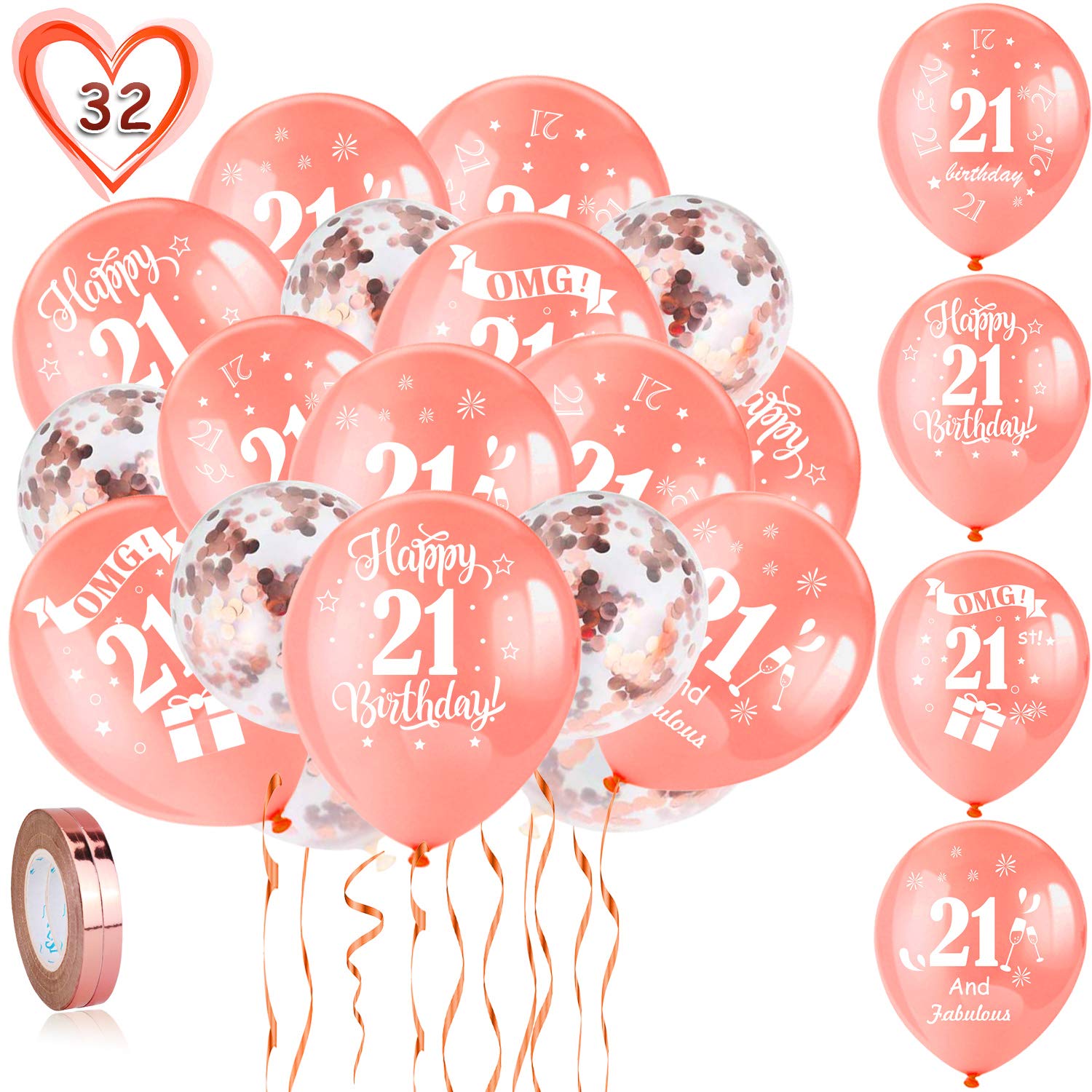 howaf-21-geburtstag-luftballons-rosegold-30-st-ck-konfetti-set image 1