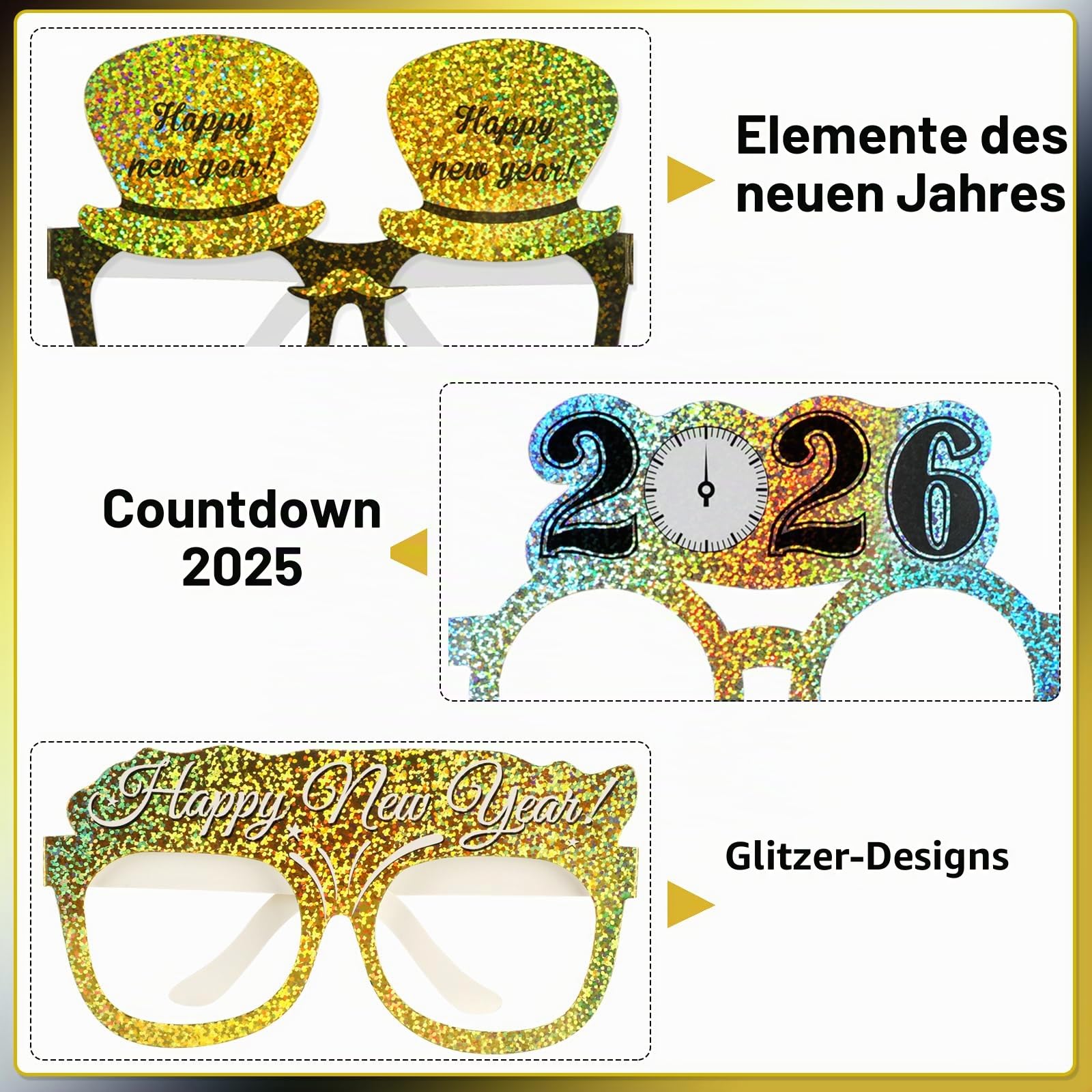 howaf-happy-new-year-silvesterbrille-18er-set-partybrille-glitzer-2026 image 4