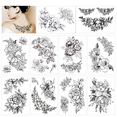 howaf-rose-tempor-re-tattoos-schwarz-10-blatt-blume image 8