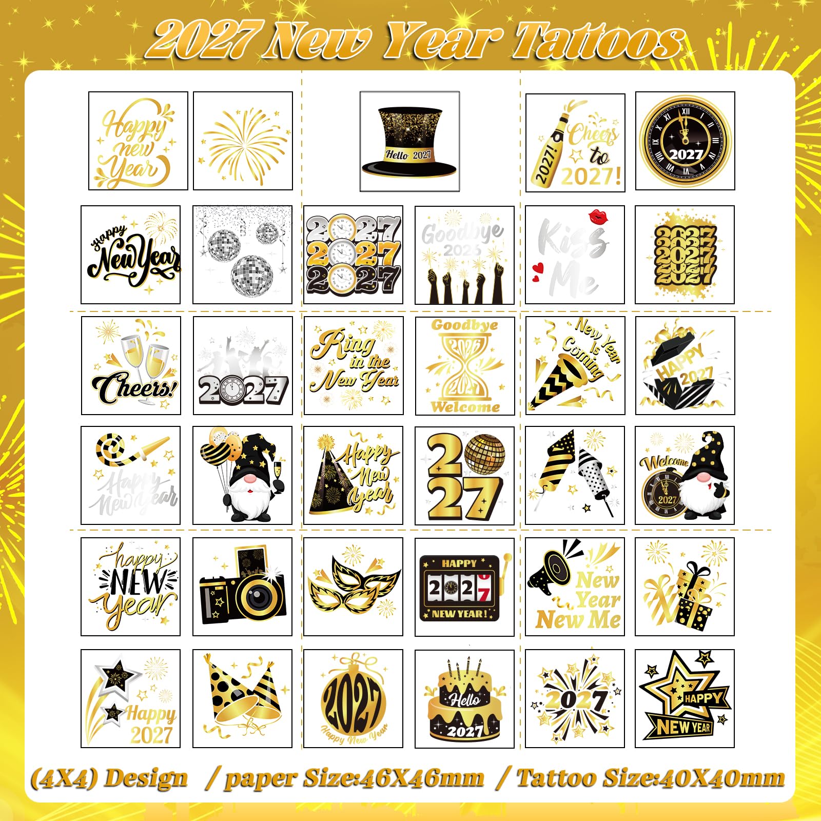 howaf-silvester-deko-set-fotorahmen-brillen-tattoos-schwarz-gold image 5