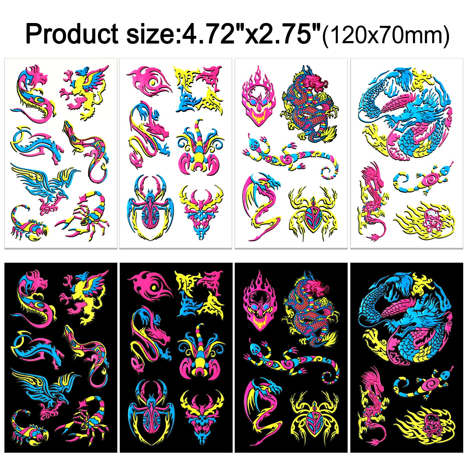 howaf-temporary-tattoos-neon-tattoo-schwarzlicht-10-bl-tter-drachen image 2