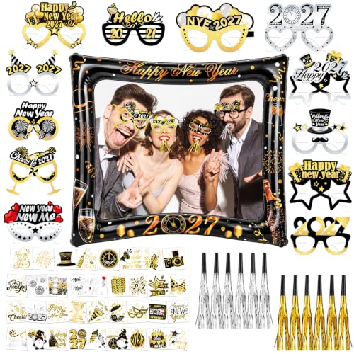 howaf-silvester-deko-set-fotorahmen-brillen-tattoos-schwarz-gold image 8