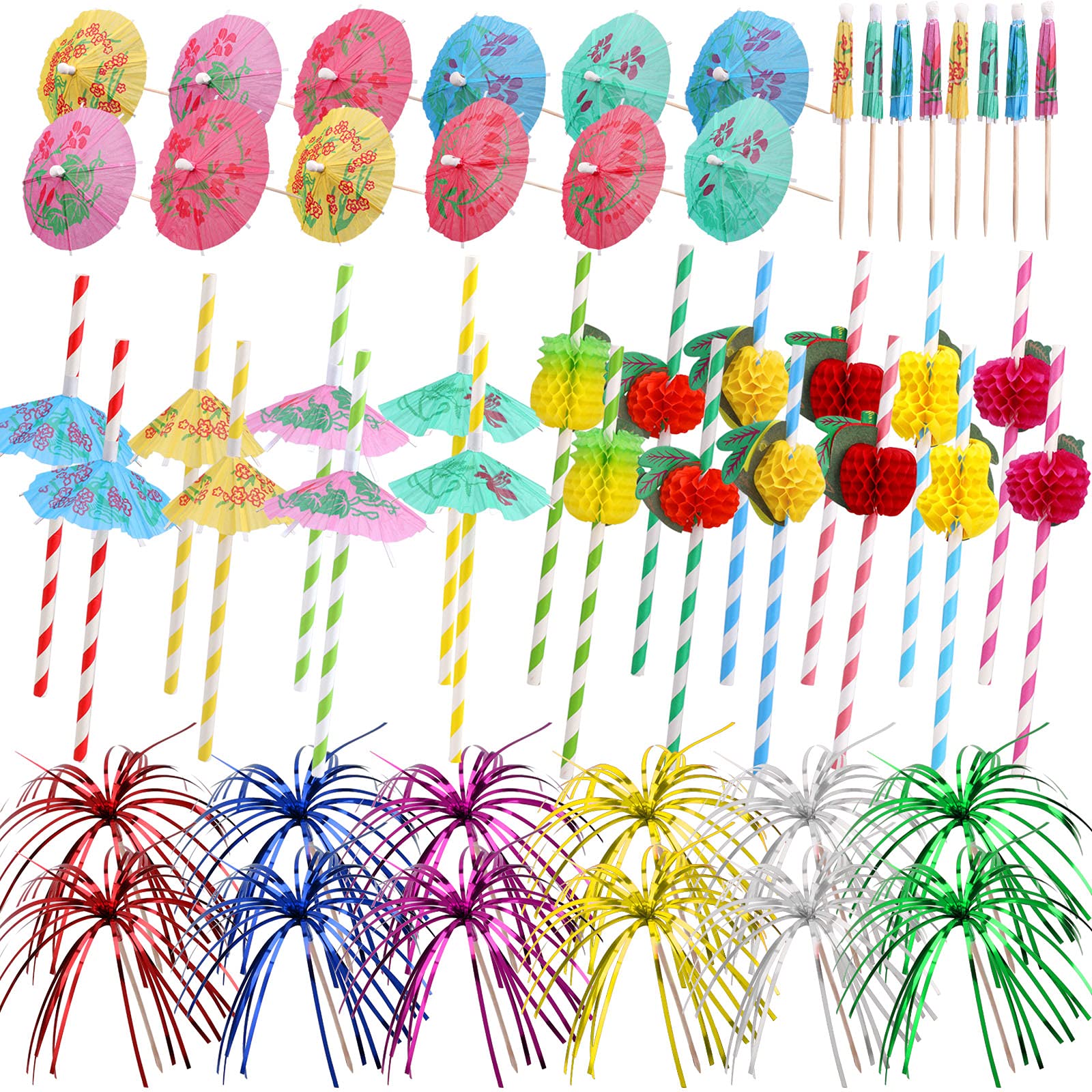 howaf-cocktail-deko-party-set-150-teile-papier-strohhalme-schirmchen image 1