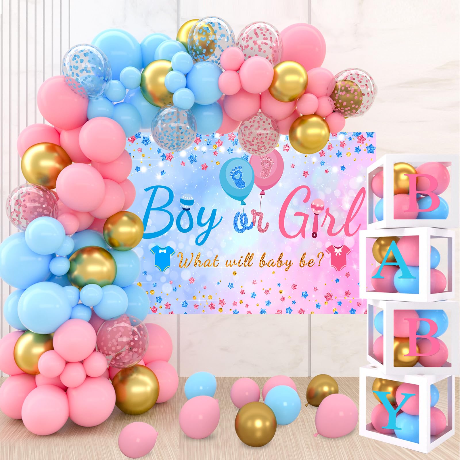 qifu-gender-reveal-luftballons-blau-rosa-141-tlg-mit-boxen image 1