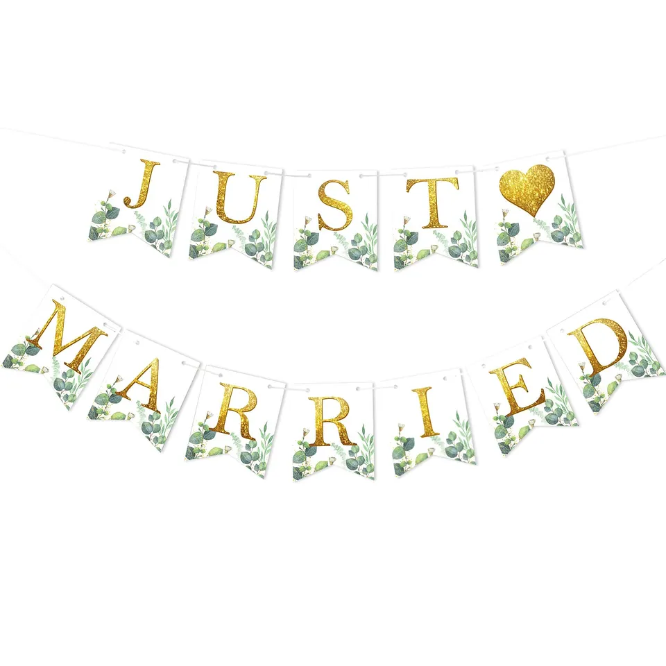 howaf-just-married-girlande-eukalyptus-herzen-hochzeit image 1