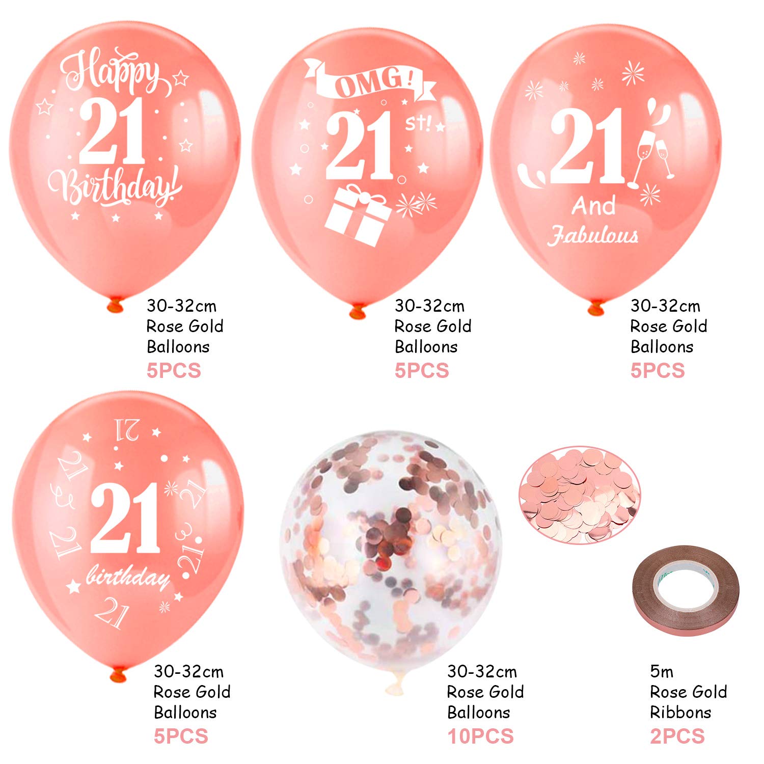 howaf-21-geburtstag-luftballons-rosegold-30-st-ck-konfetti-set image 3