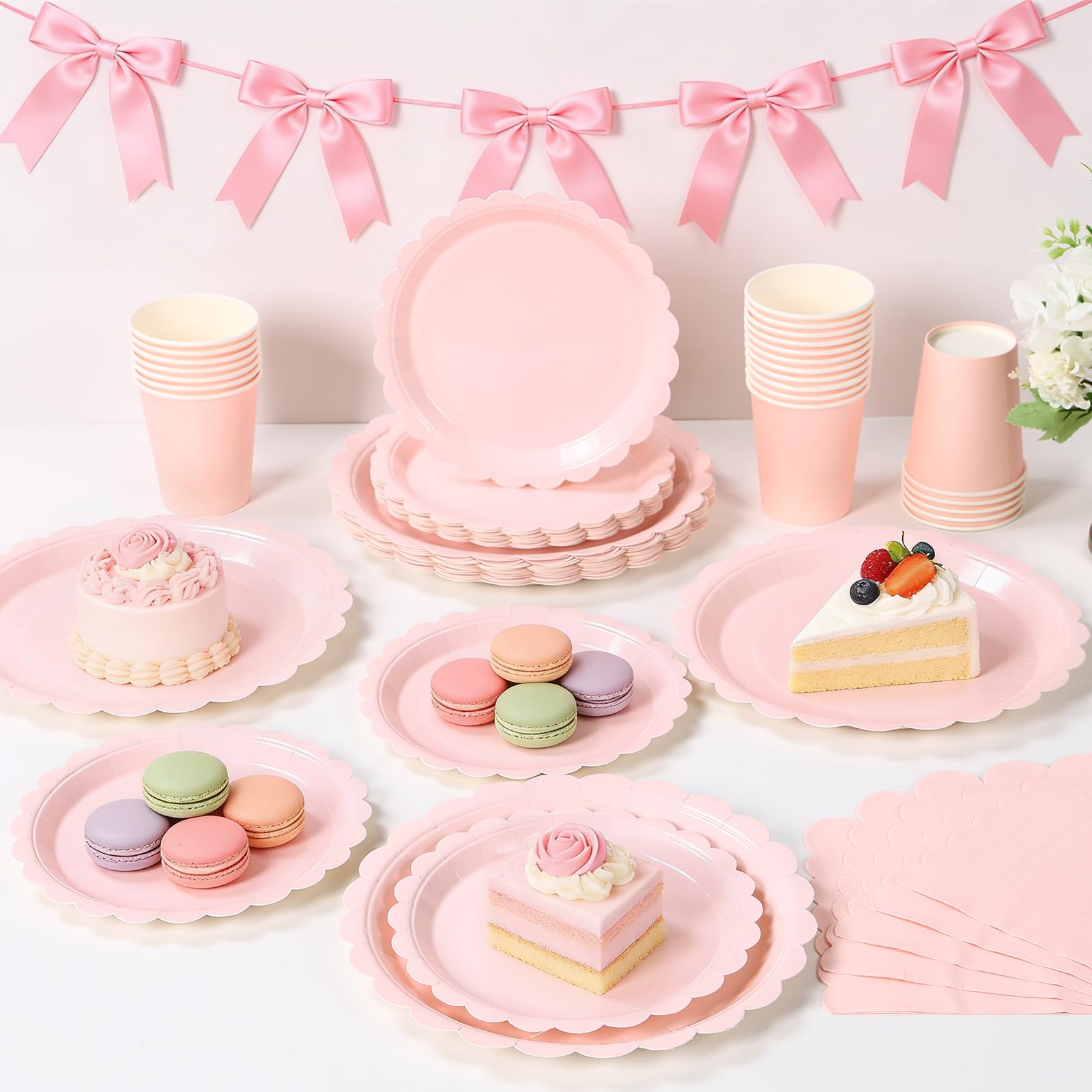 qifu-pappteller-partygeschirr-rosa-96-tlg-f-r-24-g-ste image 3