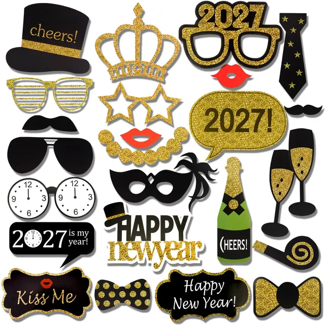 howaf-silvester-foto-requisiten-schwarz-gold-21-st-ck-neujahr image 1