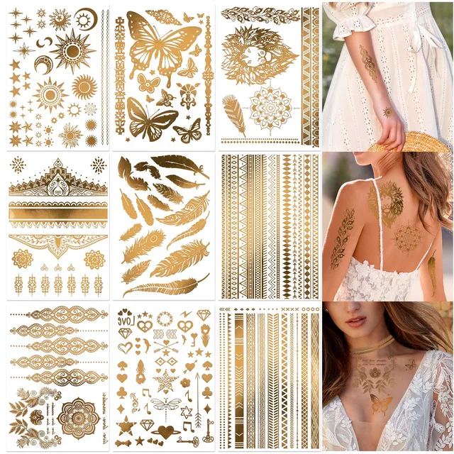 howaf-gold-tempor-re-tattoos-9-blatt-metallic-flash-tattoo image 1