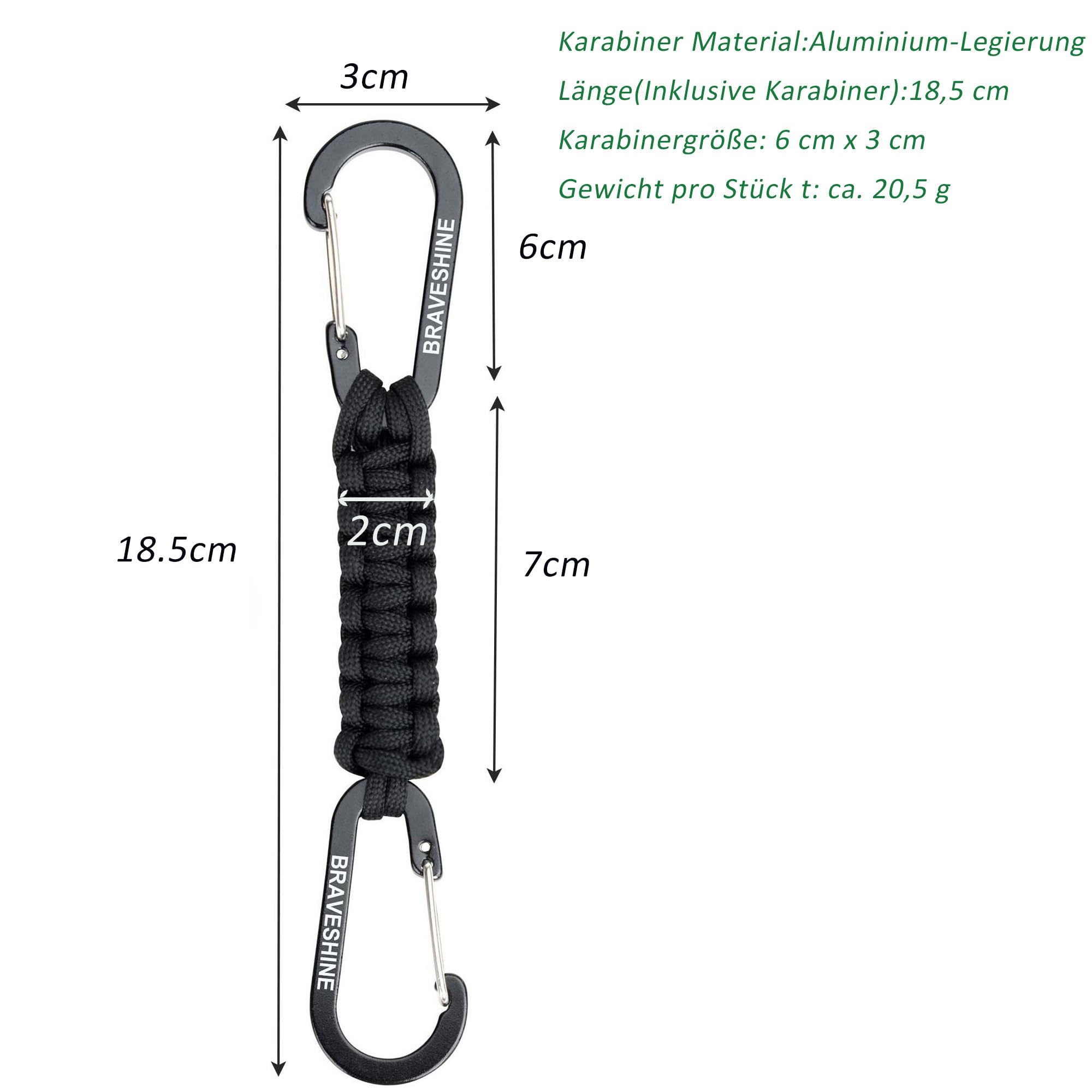braveshine-karabiner-schl-sselanh-nger-2x-schwarz-18-5cm image 3
