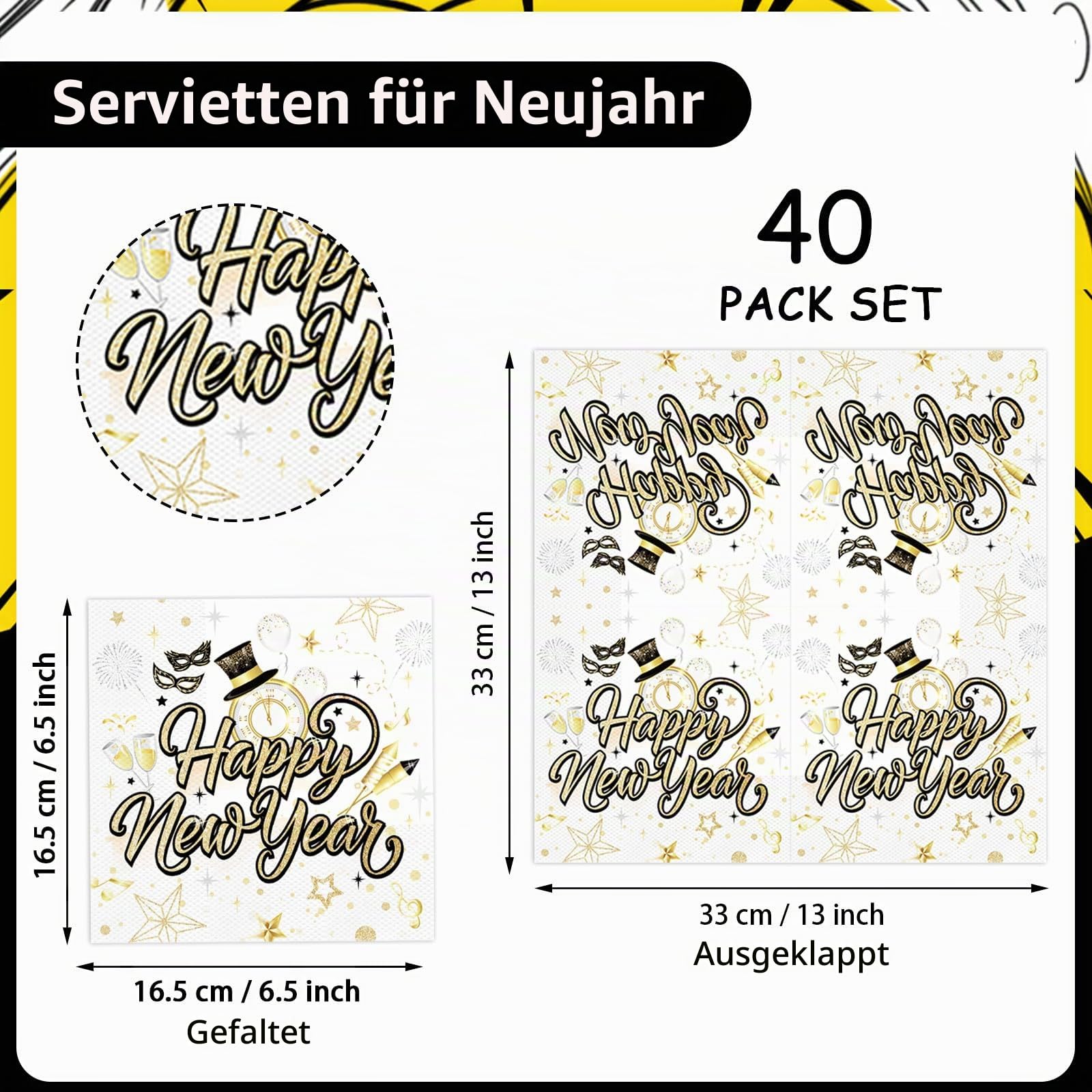 howaf-happy-new-year-servietten-silvester-wei-gold-40-st-ck-33x33 image 2