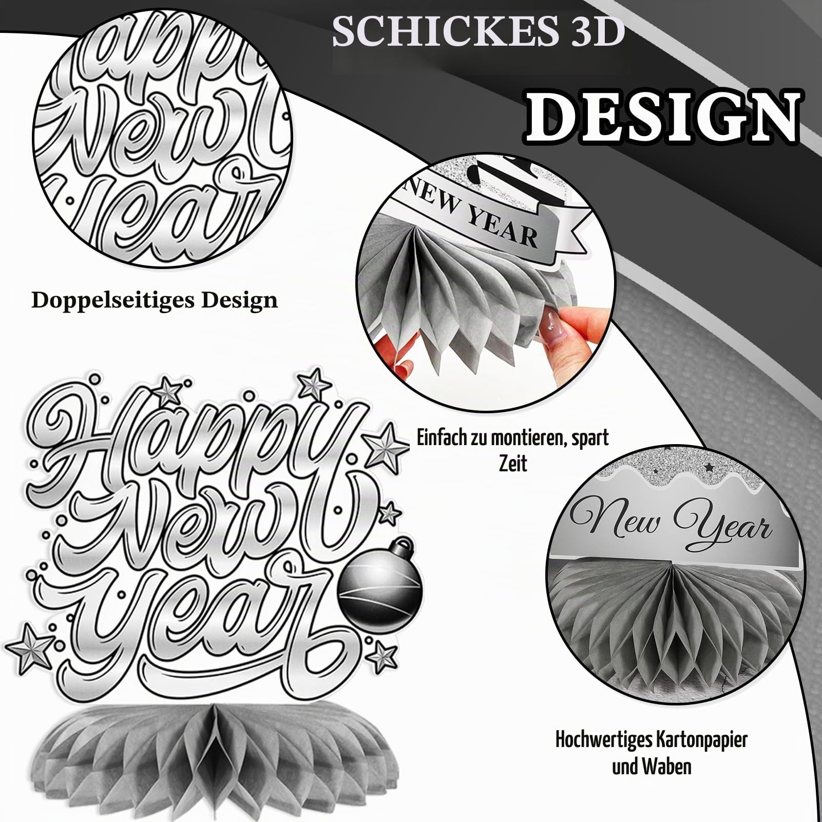 howaf-silvester-deko-2027-tischdeko-silber-9-teilig-waben image 3