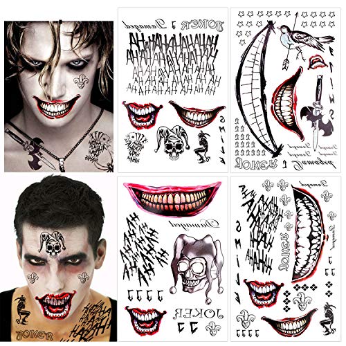 howaf-temporary-tattoos-joker-halloween-gesichtstattoos-8-blatt-clown image 7