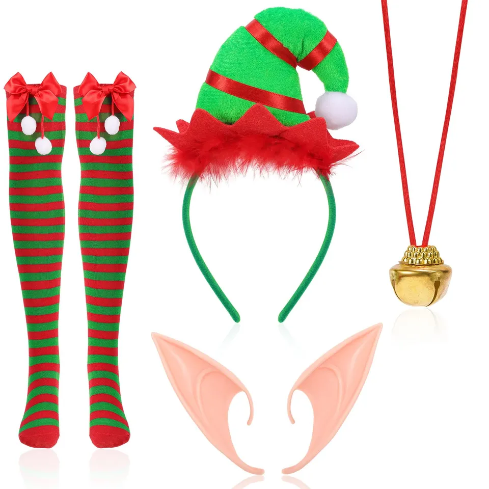 howaf-elf-kost-m-damen-set-haarreif-ohren-kette-str-mpfe image 1