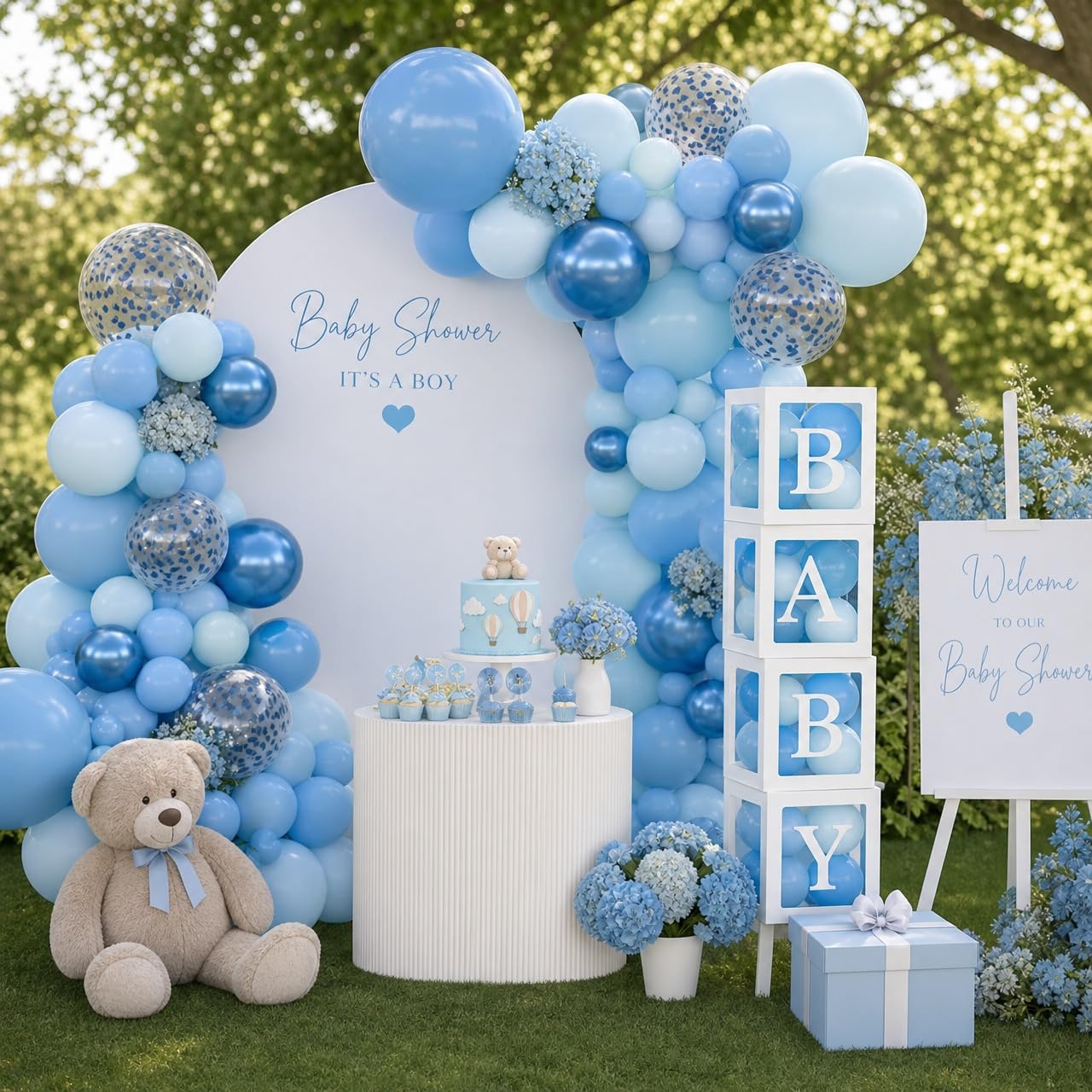 qifu-babyparty-deko-junge-blau-130-teile-box-und-ballons image 3