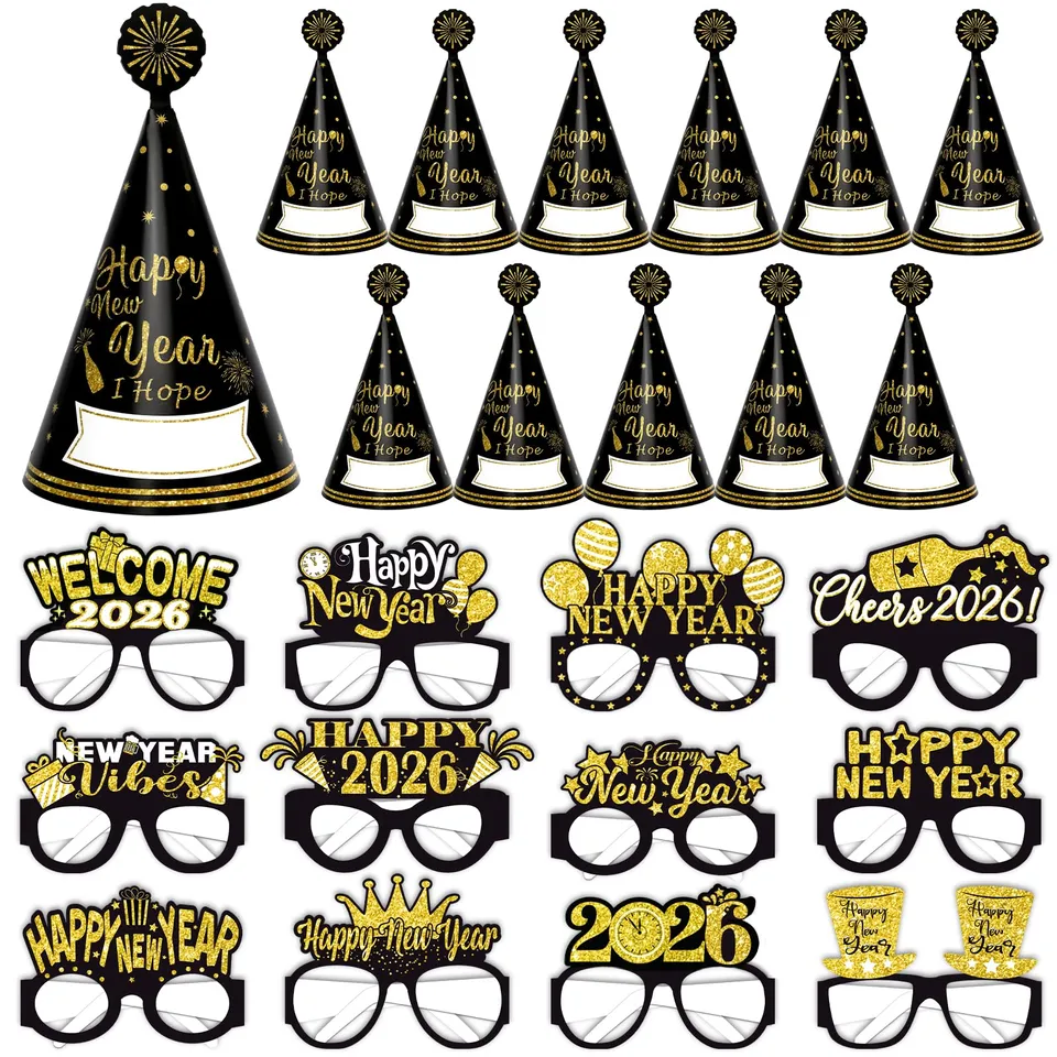 howaf-silvester-deko-2027-24tlg-partyh-te-brillen-schwarz-gold image 1