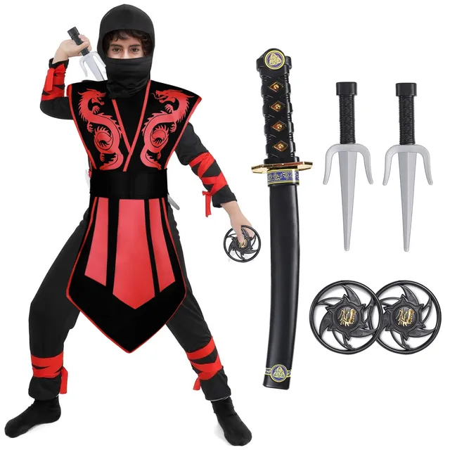 tacobear-ninja-kost-m-kinder-rot-schwarz-anzug-3-12-jahre image 1