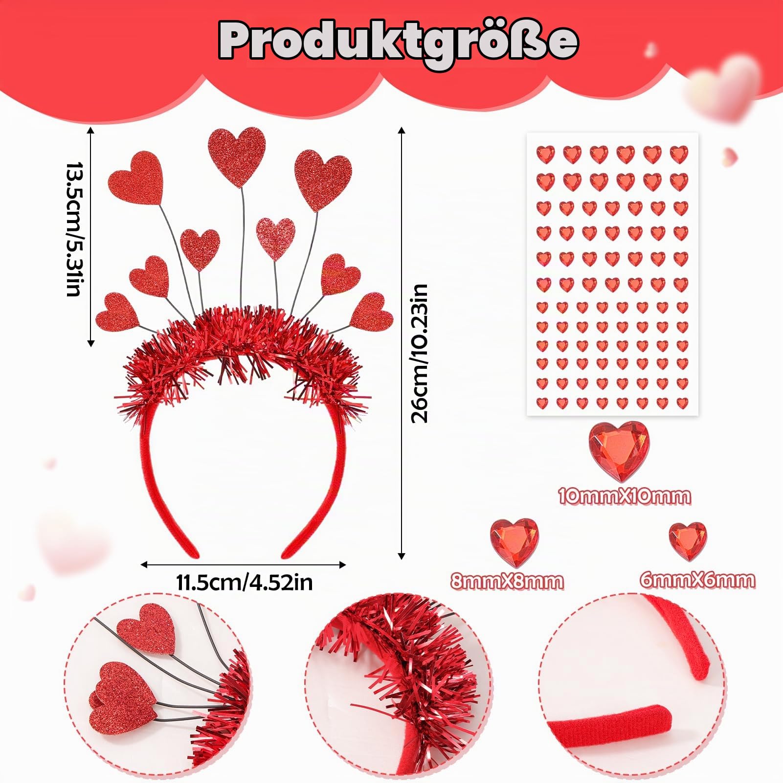 howaf-herz-haarreif-set-herzbrille-valentinstag-rot image 3