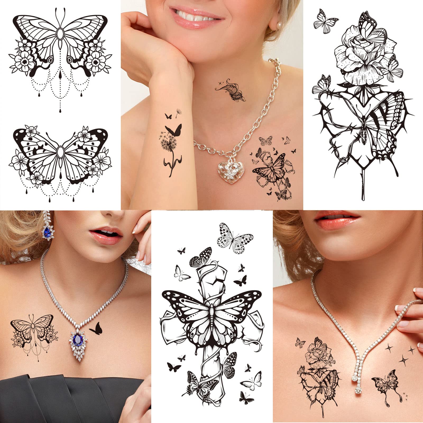 howaf-temporary-tattoos-klebetattoos-30-blatt-schwarz-schmetterling image 6