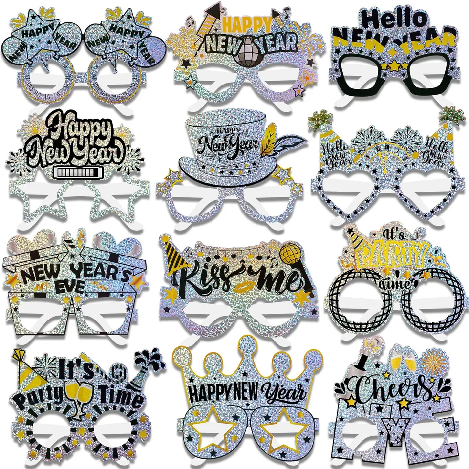 howaf-silvester-brille-2027-glitzer-silber-partybrille-12er-set image 1