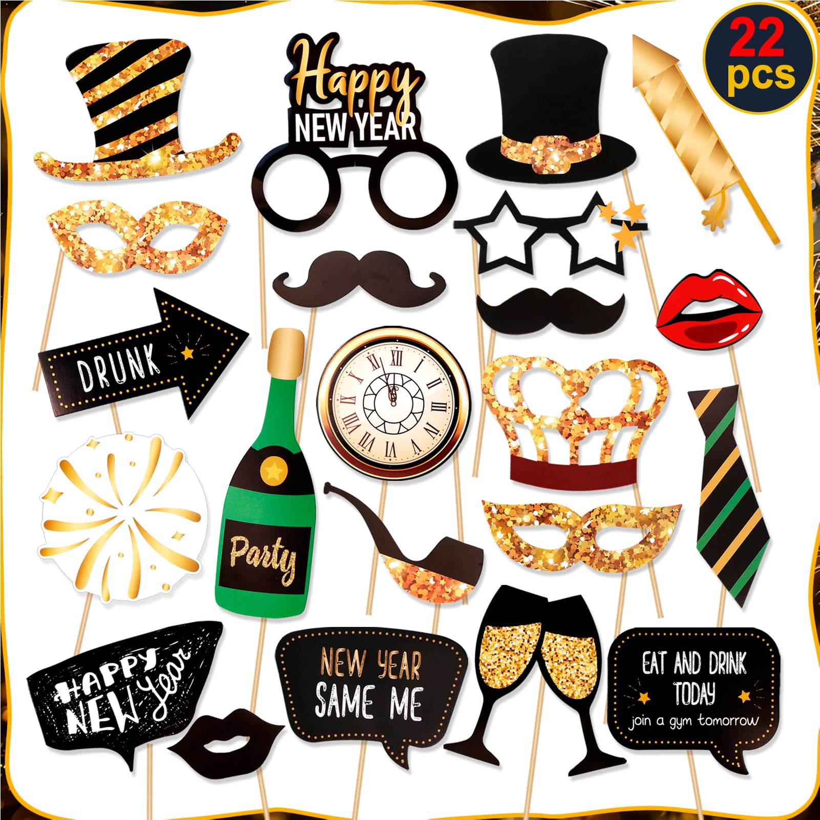 howaf-silvester-deko-2027-party-set-42-teile-schwarz-gold image 2