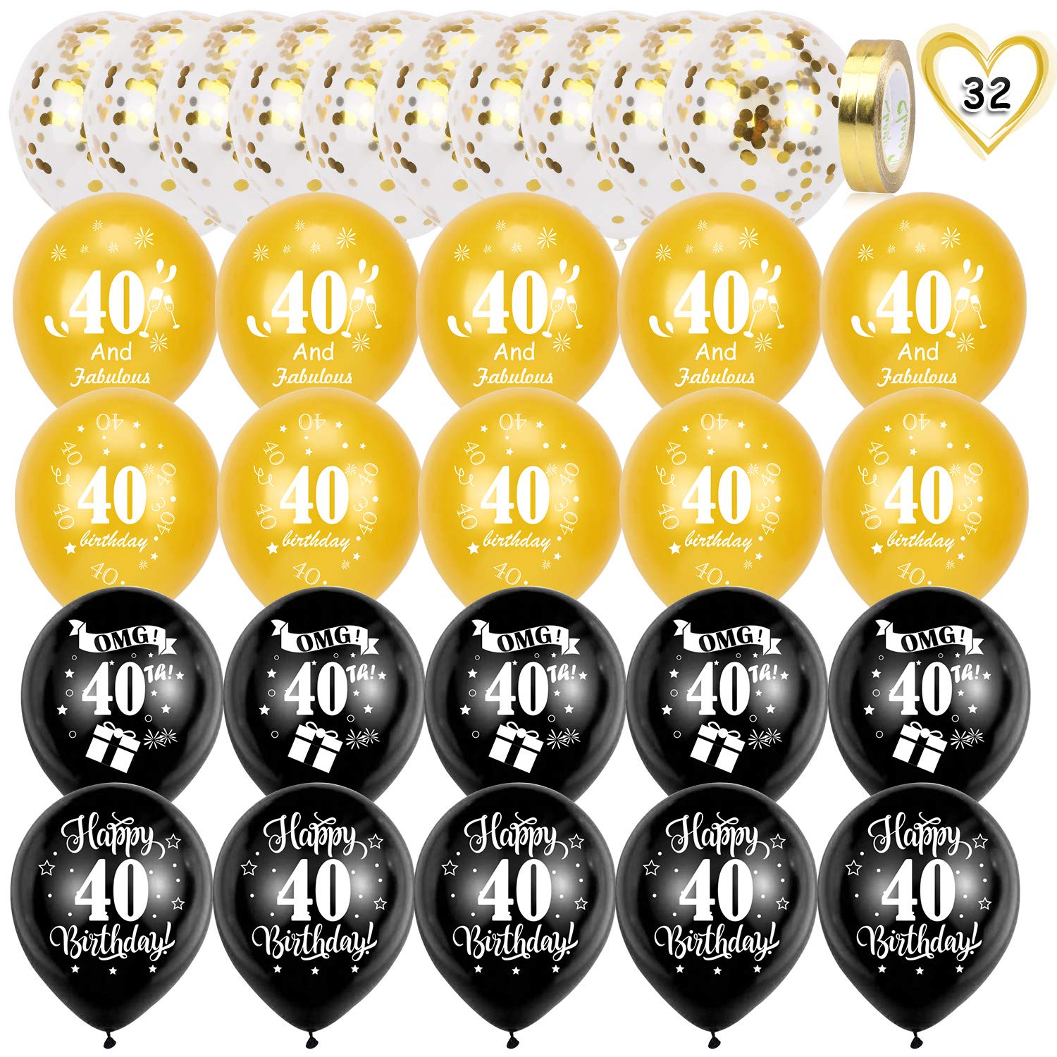 howaf-40-geburtstag-deko-schwarz-gold-30-tlg-ballons image 2