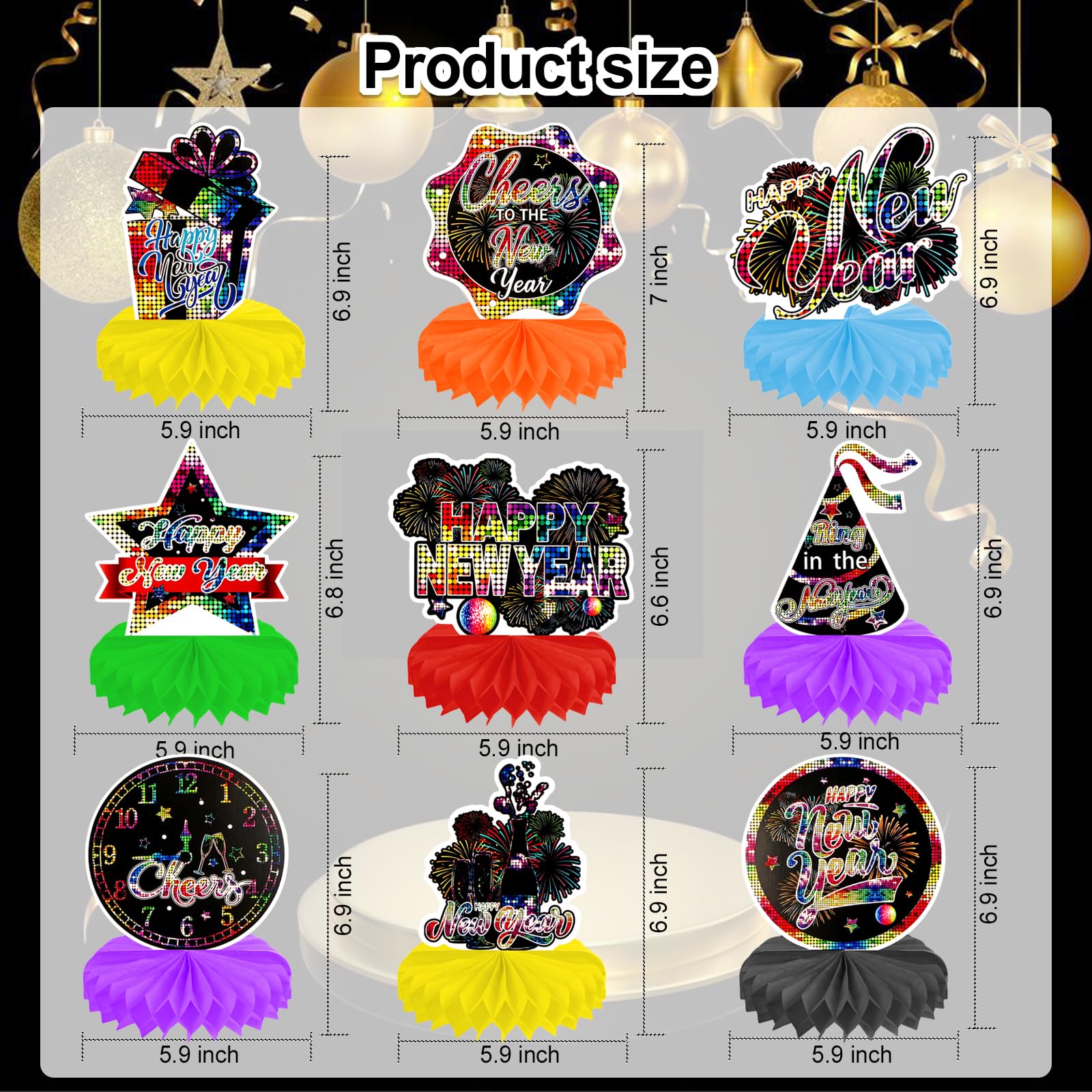 howaf-silvester-deko-2026-bienenwabe-tischdeko-bunt-9-st-ck image 2