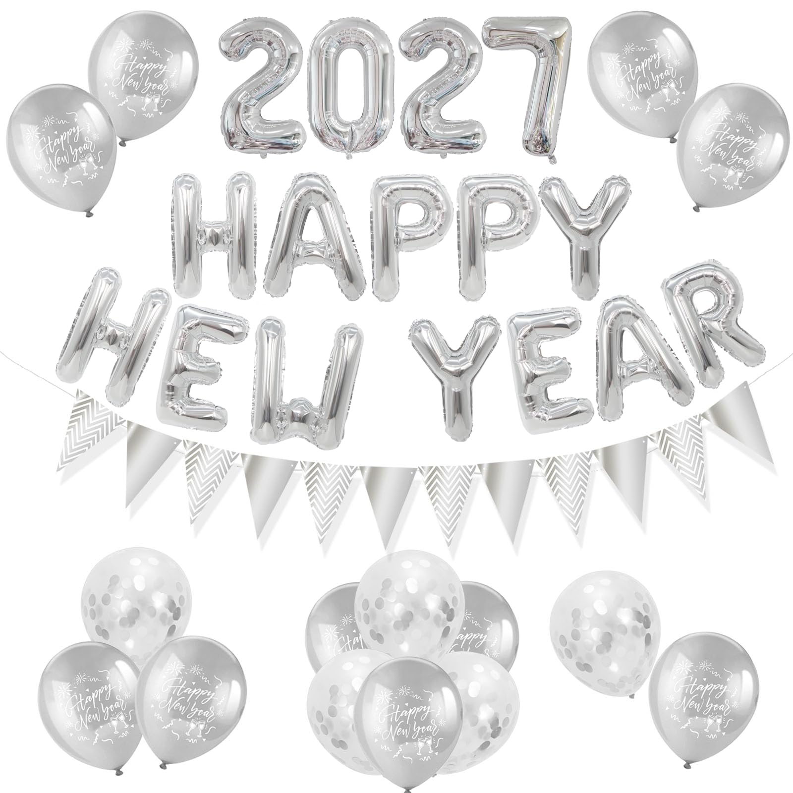 howaf-balloons-silvester-deko-2027-silber-happy-new-year image 1