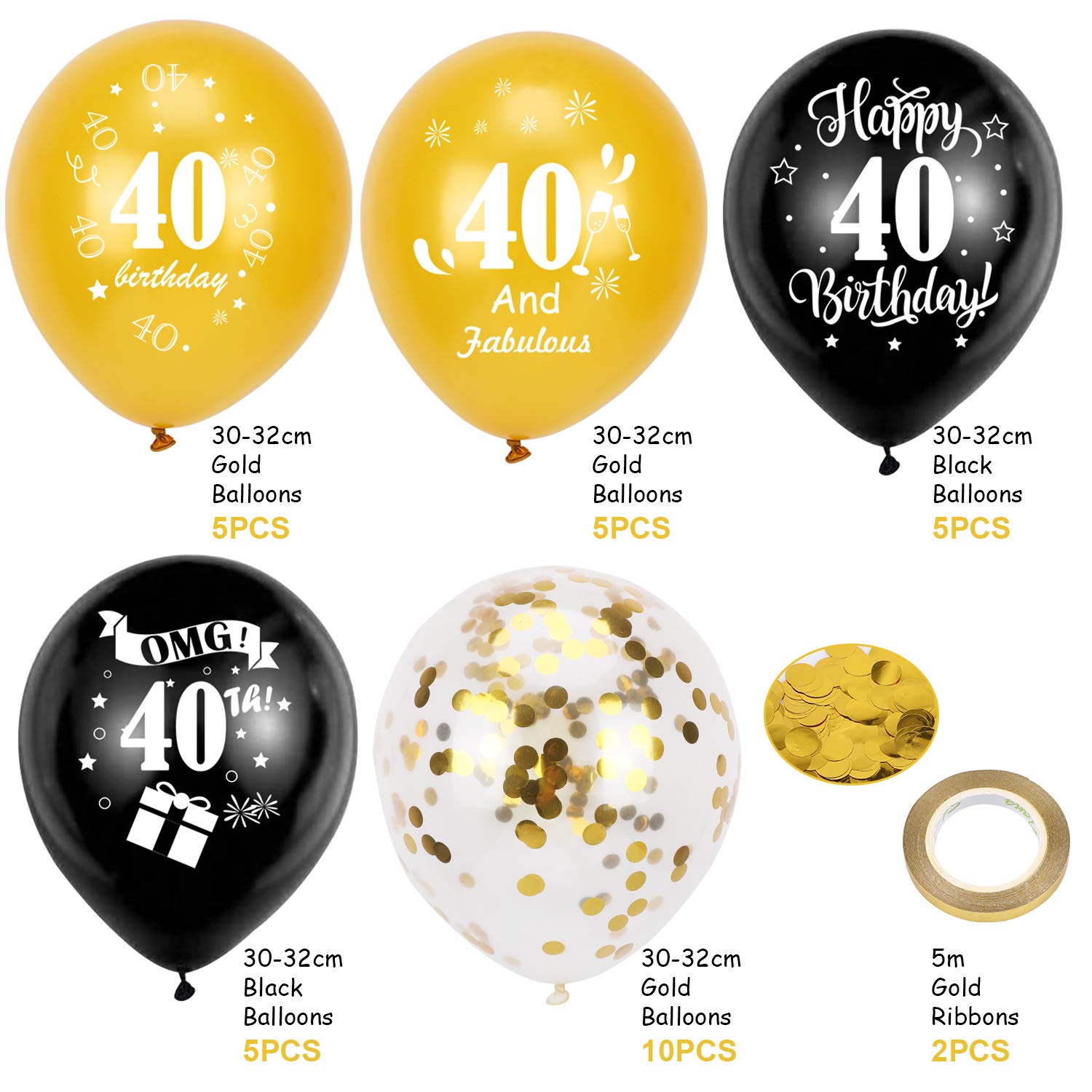 howaf-40-geburtstag-deko-schwarz-gold-30-tlg-ballons image 3