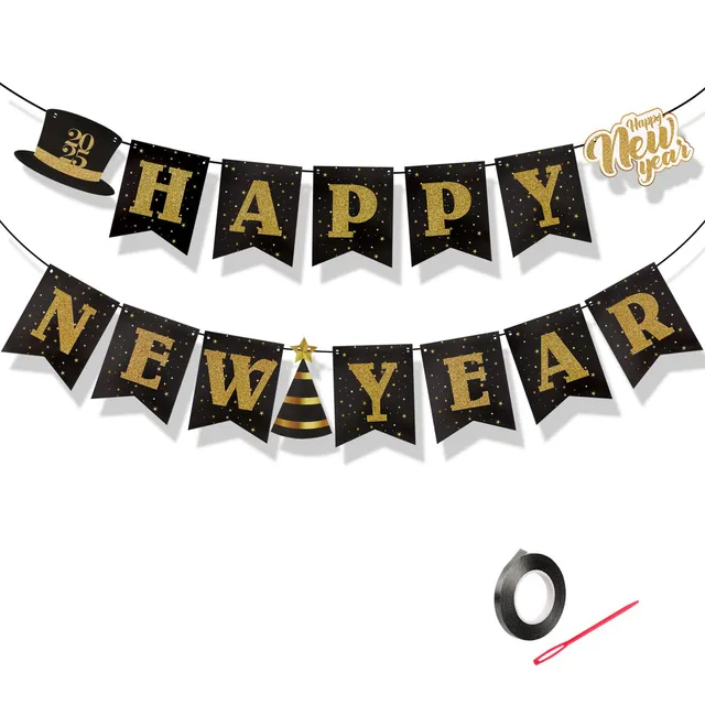 howaf-frohes-neues-jahr-banner-schwarz-gold-glitzer-papier image 1