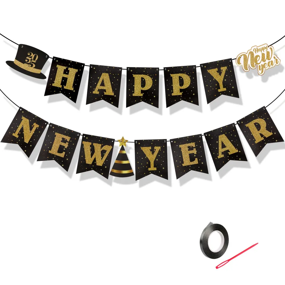 howaf-frohes-neues-jahr-banner-schwarz-gold-glitzer-papier image 1