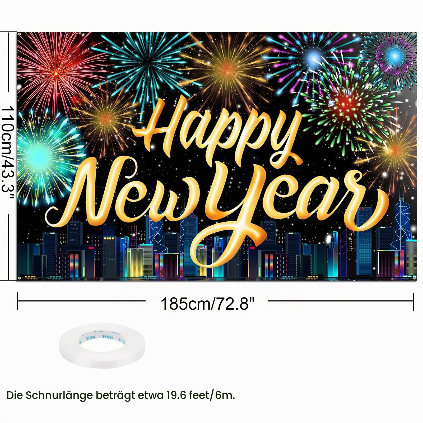 howaf-happy-new-year-banner-stoff-185x110cm-silvester-deko-2027 image 2
