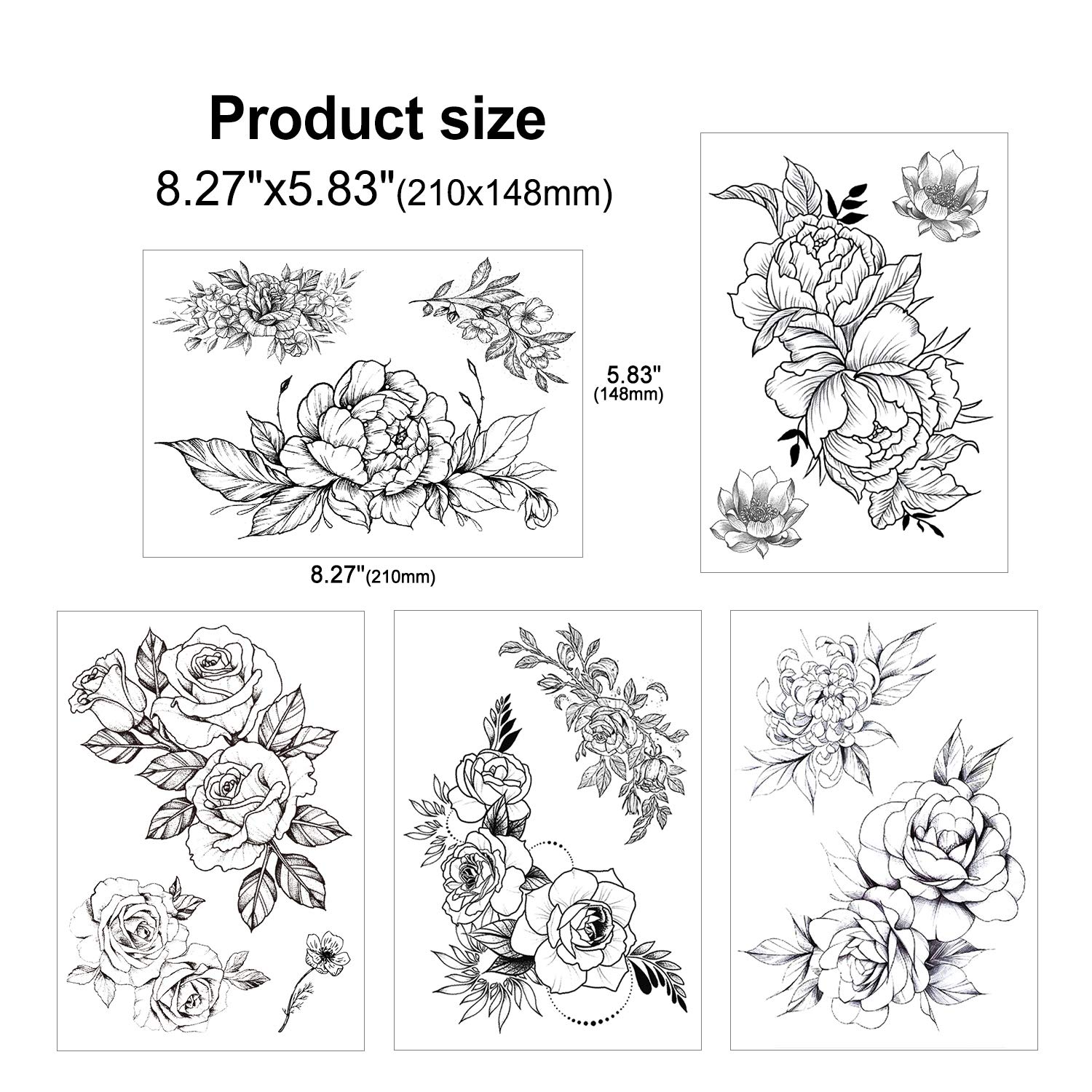 howaf-rose-tempor-re-tattoos-schwarz-10-blatt-blume image 2