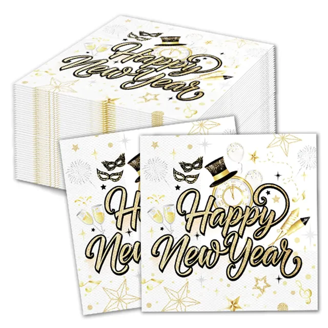 howaf-happy-new-year-servietten-silvester-wei-gold-40-st-ck-33x33 image 1