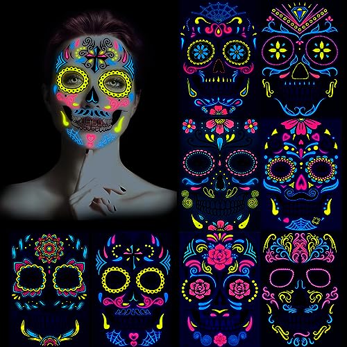 howaf-halloween-gesichtstattoos-neon-8-blatt-totenkopf image 8