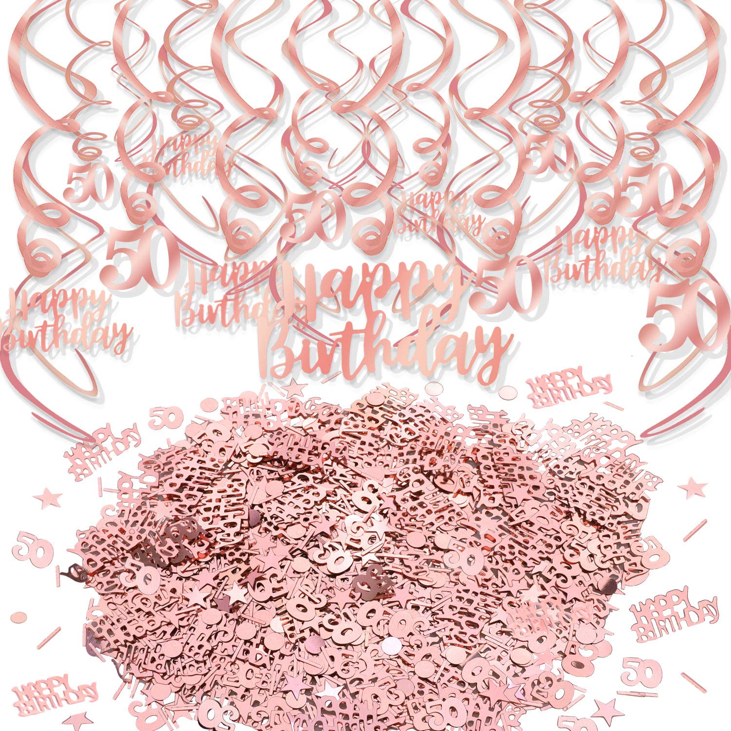 howaf-50-geburtstag-deko-ros-gold-h-ngewirbel-konfetti-50tlg image 1