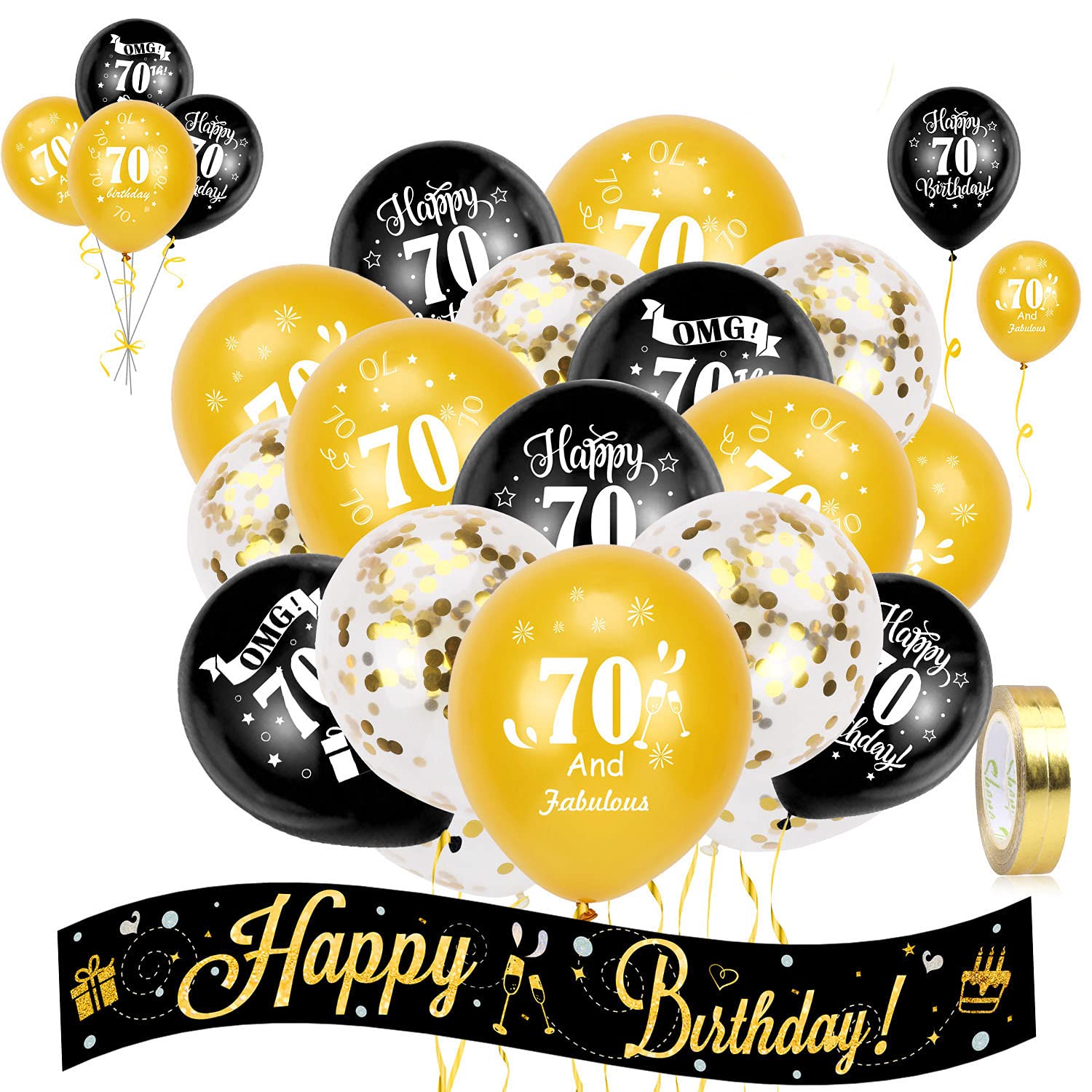 howaf-70-geburtstag-deko-set-schwarz-gold-banner-ballons image 1